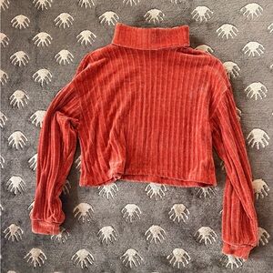 Orange Cropped Ribbed Turtleneck Sweater